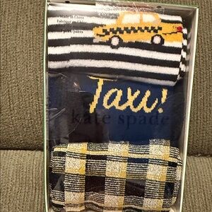 Kate Spade Ladies 3 pack Striped Taxi Socks - Black, White, and Yellow